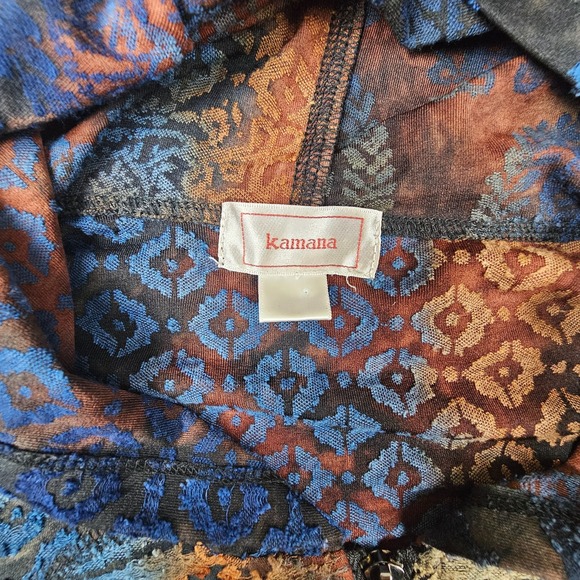 Kamana Zip Up Hoodie Women L Blue Orange Patchwork Burnout Asymmetrical Boho - Picture 7 of 8